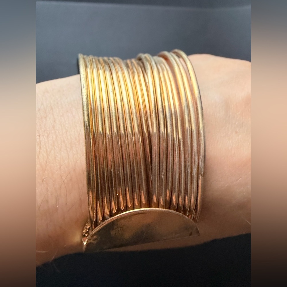 Statement Gold Tone Multi-Wire Wide Cuff Bracelet - image 4